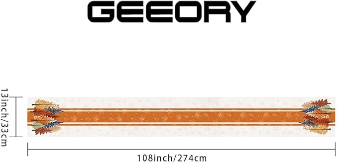 GEEORY Fall Watercolor Trees & Maple Leaves Striped Table Runner 13x108 Inch, Rustic Farmhouse Autumn Thanksgiving Decor for Kitchen, Dining, Indoor/Outdoor Holiday Dinner Party Orange GT157-108-HomvellaHome