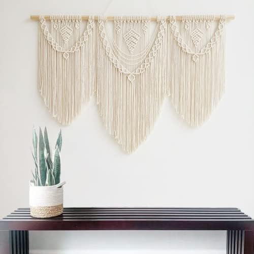 guzhiou large macrame wall hanging - Boho Tapestry Macrame Wall Decor Art- Chic Bohemian Handmade Woven Tapestry Home Decoration for Bedroom Living Room Apartment Wedding Party - 43"x32" (Beige-Leaf)-HomvellaHome