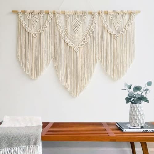 guzhiou large macrame wall hanging - Boho Tapestry Macrame Wall Decor Art- Chic Bohemian Handmade Woven Tapestry Home Decoration for Bedroom Living Room Apartment Wedding Party - 43"x32" (Beige-Leaf)-HomvellaHome