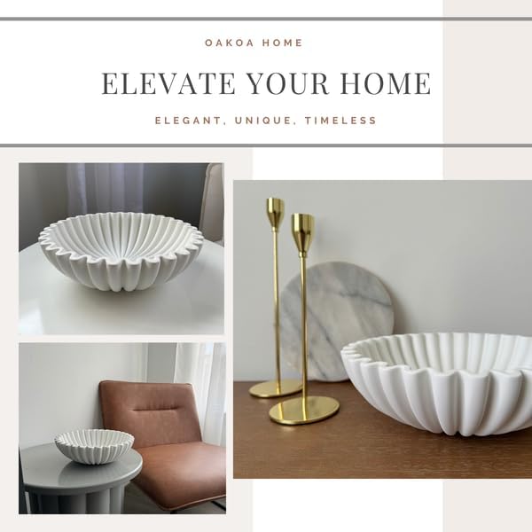 OAKOA Concrete Decorative Bowl - White Large Decorative Bowls for Home Decor - Coffee Table Bowl Decor - Scalloped Ruffle Centerpiece Bowl-HomvellaHome
