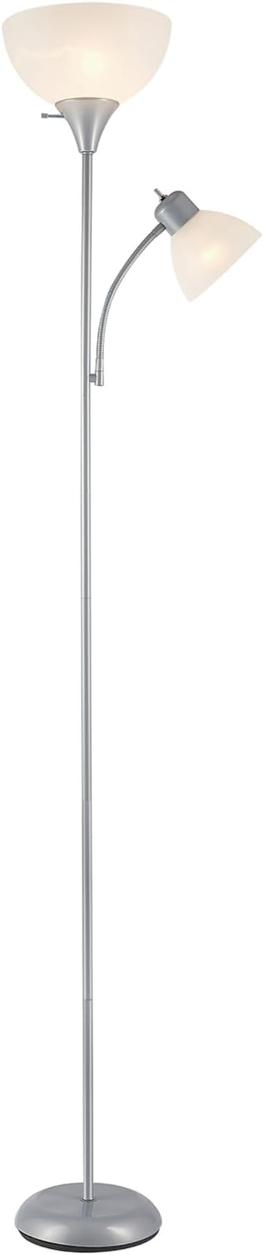 GLOBE Electric 67134 72" Torchiere Floor Lamp and Adjustable Reading Light, Silver, Frosted Shade, Dual Rotary Switch, 3-Step Dimming, Modern Lighting for Living Room or Office, Timeless-HomvellaHome