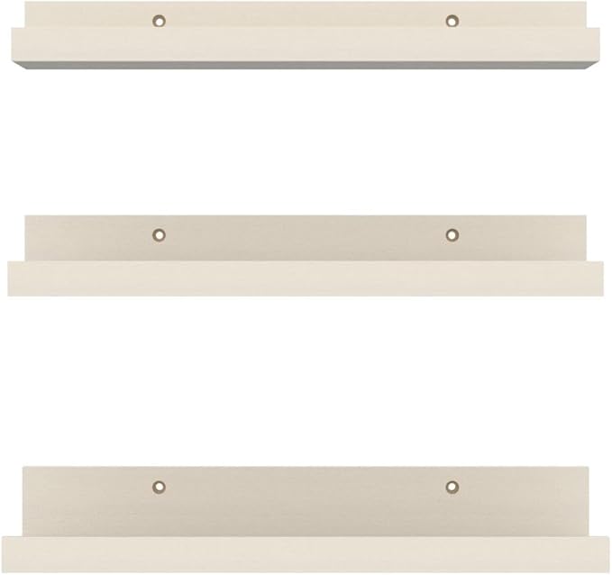 Giftgarden 16 Inch Floating Shelves Wall Mounted, Creamy White Beige Wood-Grain Wooden Ledge Shelf for Bathroom Bedroom Living Room Kitchen Nursery, Set of 3 Different Sizes-HomvellaHome