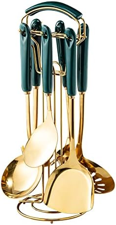 Generic Stainless Steel Kitchen Utensil Set, Spoon, Spatula, Pasta Server, Small Spatula (Green & Gold)-HomvellaHome