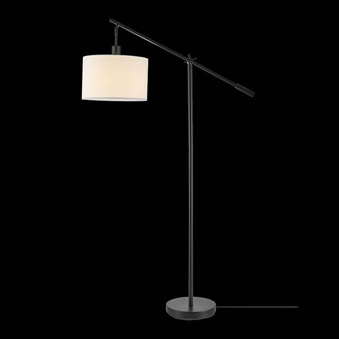 GLOBE Electric 67525 Avellino 66" Floor Lamp, Matte Black, White Linen Shade, Stepless Rotary Dimmer Switch on Socket-HomvellaHome