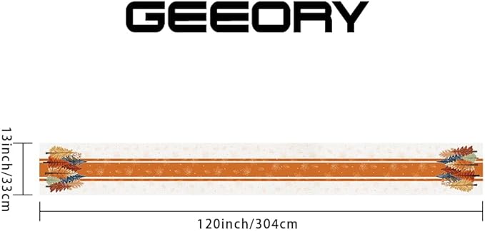 GEEORY Fall Watercolor Trees & Maple Leaves Striped Table Runner 13x120 Inch, Rustic Farmhouse Autumn Thanksgiving Decor for Kitchen, Dining, Indoor/Outdoor Holiday Dinner Party Orange GT157-120-HomvellaHome