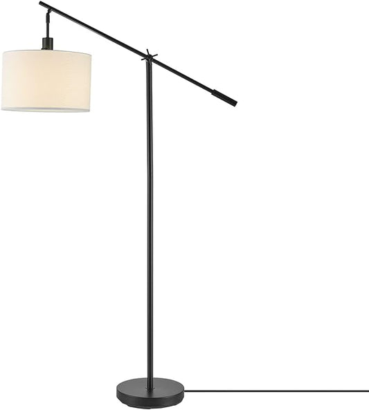 GLOBE Electric 67525 Avellino 66" Floor Lamp, Matte Black, White Linen Shade, Stepless Rotary Dimmer Switch on Socket-HomvellaHome