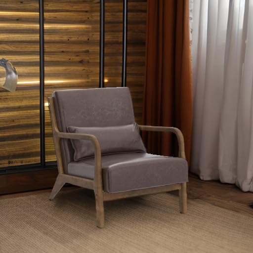 Glitzhome 30.75 "H Mid Century Coffee Accent Armchair, Single Reading Armchair PU Leather Lounge Chair with Walnut Ruberwood Frame-HomvellaHome
