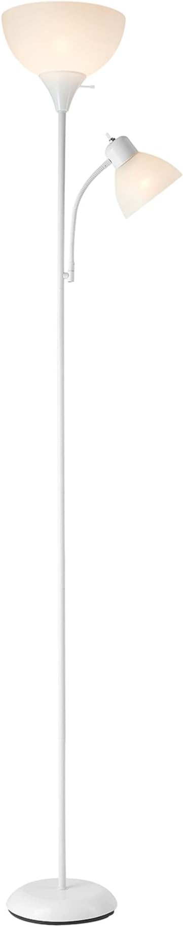 GLOBE Electric 67136 72" Torchiere Floor Lamp with Adjustable Reading Light, Matte White Finish, Frosted Shades, Rotary Switch on Socket, E26 Base-HomvellaHome