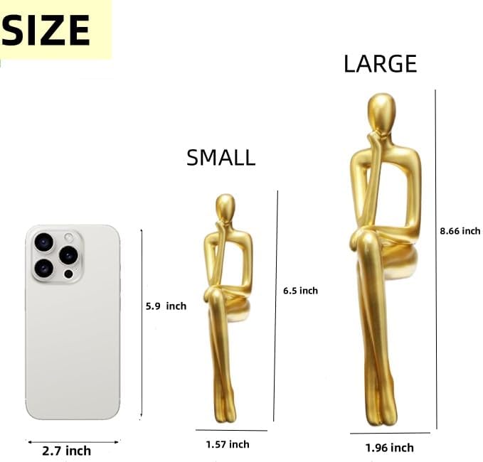 Gold Home Decor Thinker Statue Accents, Set of 3 Thinker Sculptures Office Decor Modern Abstract Resin Decoration on Shelf Table Desk for Living Room Office Bedroom (Large Gold)-HomvellaHome