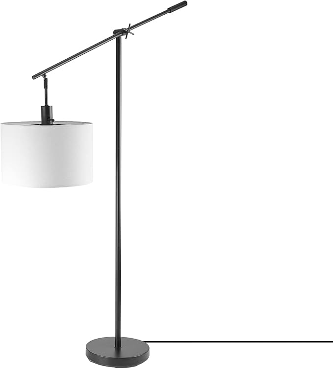 GLOBE Electric 67525 Avellino 66" Floor Lamp, Matte Black, White Linen Shade, Stepless Rotary Dimmer Switch on Socket-HomvellaHome