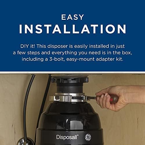GE Disposall Continuous Feed 3/4 Horsepower Motor Garbage Disposer, Good for Grinding: Vegetable Peels & Small Bones, Easy Install Kit, Non-Corded, Recommended for 2-4 Person Homes, GFC720N-HomvellaHome