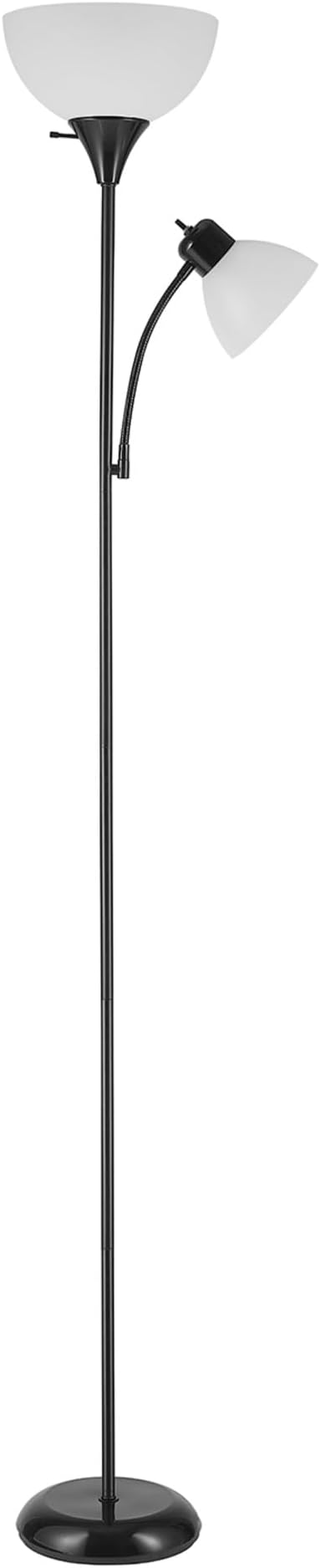 GLOBE Electric 67135 72" Torchiere Floor Lamp and Adjustable Reading Light, Matte Black, Frosted Shade, Dual Rotary Switch, 3-Step Dimming, Modern Lighting for Living Room or Office-HomvellaHome