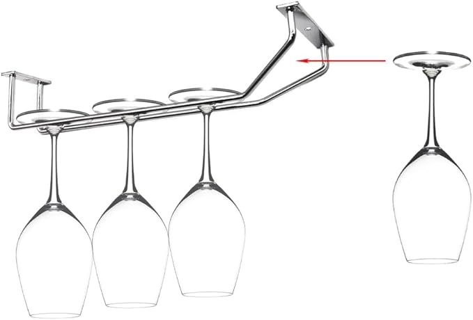10.8 Inch Wine Glass Rack, Under Cabinet Wine Glass Holder, Wine Glass Hangers Under Shelf, Chrome Finish Stemware Rack, Hanging Stemware Holder for Cabinet Kitchen Bar, Set of 2-HomvellaHome