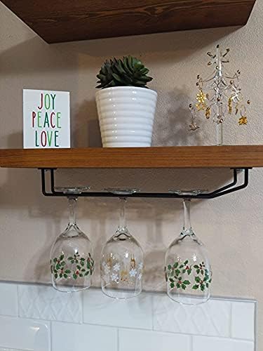 14-Inch Black Wine Glass Rack, Under Cabinet Wine Glass Holder Stainless Steel Stemware Rack - Hanging Stemware Holder for Cabinet Kitchen Bar, Set of 4-HomvellaHome