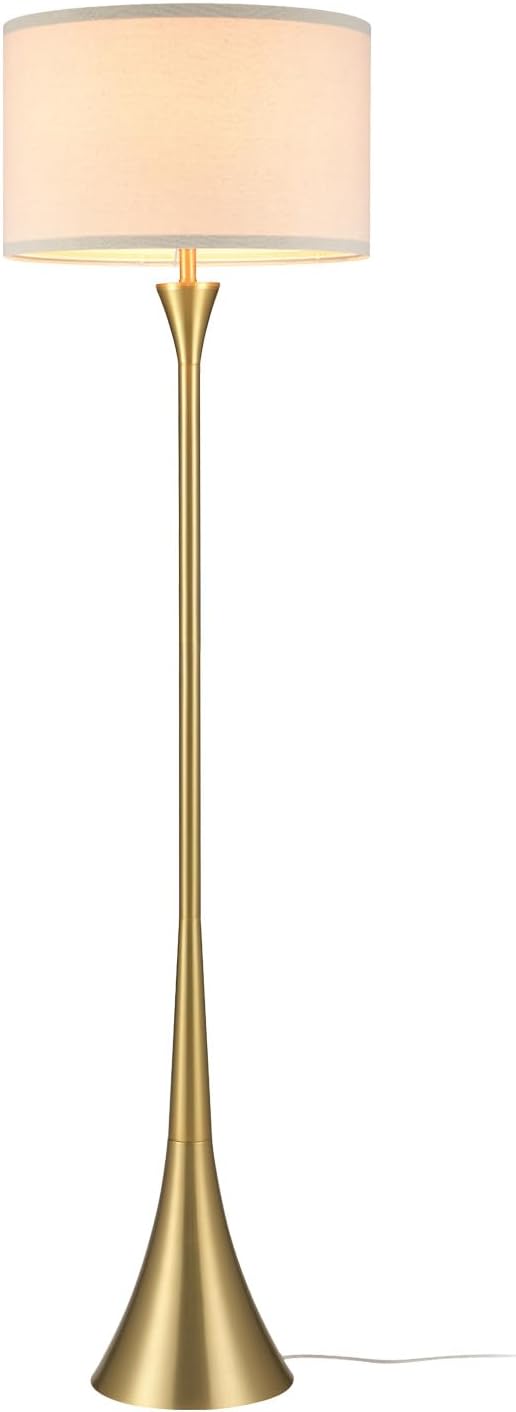 GLOBE Electric 61000150 60" Floor Lamp, Antique Brass Finish, Beige Fabric Shade, Mid-Century Modern Standing Lamp, E26 Base, Sustainable Design for Living Rooms and Bedrooms-HomvellaHome