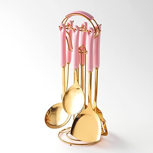 Generic Stainless Steel Kitchen Utensil Set, Spoon, Spatula, Pasta Server, Small Spatula (Pink & Gold)-HomvellaHome