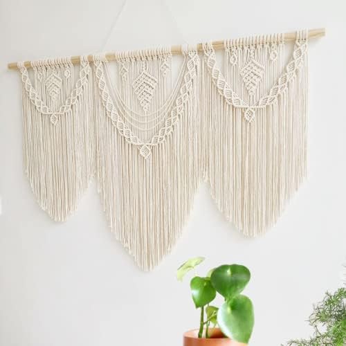 guzhiou large macrame wall hanging - Boho Tapestry Macrame Wall Decor Art- Chic Bohemian Handmade Woven Tapestry Home Decoration for Bedroom Living Room Apartment Wedding Party - 43"x32" (Beige-Leaf)-HomvellaHome