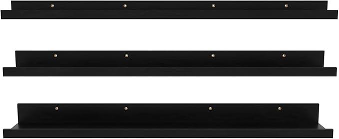 Giftgarden 36 Inch Black Floating Shelves for Wall Woodgrain Picture Ledge Large Photo Shelf for Bedroom Living Room Kitchen Bathroom Storage Shelving, Set of 3 Different Sizes-HomvellaHome