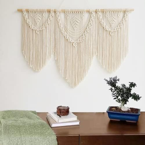 guzhiou large macrame wall hanging - Boho Tapestry Macrame Wall Decor Art- Chic Bohemian Handmade Woven Tapestry Home Decoration for Bedroom Living Room Apartment Wedding Party - 43"x32" (Beige-Leaf)-HomvellaHome
