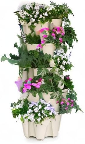 Greenstalk Patented Large 5 Tier Vertical Garden Planter with Patented Internal Watering System Great for Growing a Variety of Strawberries, Vegetables, Herbs, & Flowers (Stunning Stone)-HomvellaHome