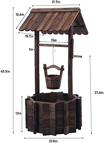 Garden Wooden Decor Rustic Wishing Well Planter Outdoor Home Décor for Patio, Upgrade Wishing Well Garden, Yard Hanging Bucket Patio Lawn Backyard Home Decor-HomvellaHome