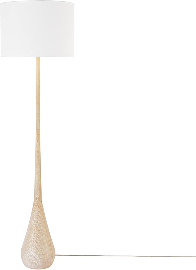 GLOBE Electric 52112 65" Floor Lamp, Faux Wood Finish, White Cotton Shade, Japandi Style, E26 Base, Modern Bedroom and Living Room Lighting-HomvellaHome