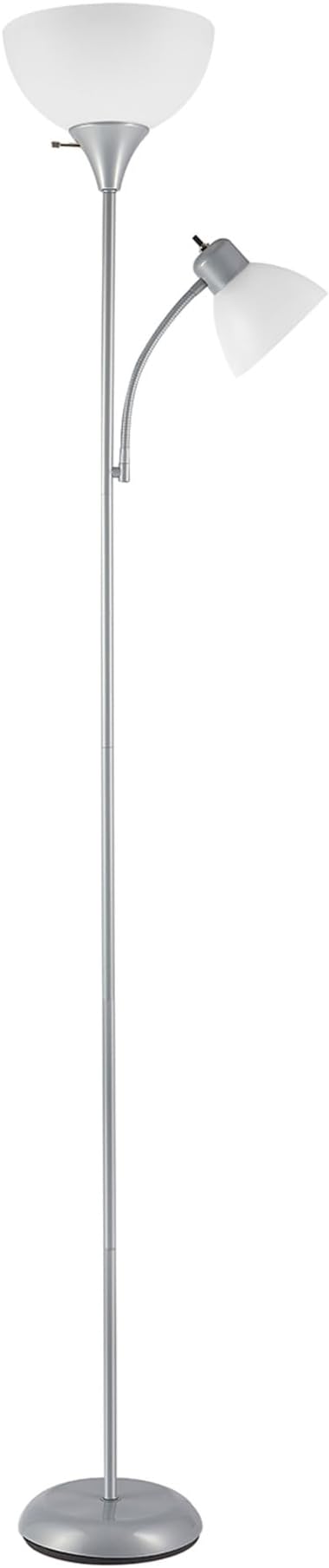 GLOBE Electric 67134 72" Torchiere Floor Lamp and Adjustable Reading Light, Silver, Frosted Shade, Dual Rotary Switch, 3-Step Dimming, Modern Lighting for Living Room or Office, Timeless-HomvellaHome