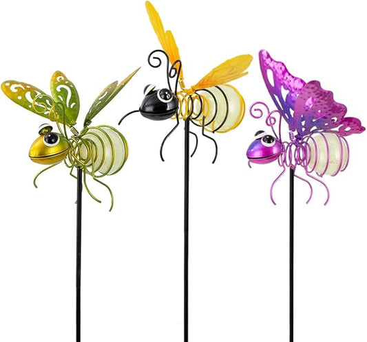 Garden Decor for Outside,3 Pcs Luminous Insect Garden Decorative Stakes,Glow in The Dark Bee Lights Metal Yard Art,Waterproof Outdoor Spring Lawn Patio Pathway Decoration for Mom,Women,Grandma-HomvellaHome