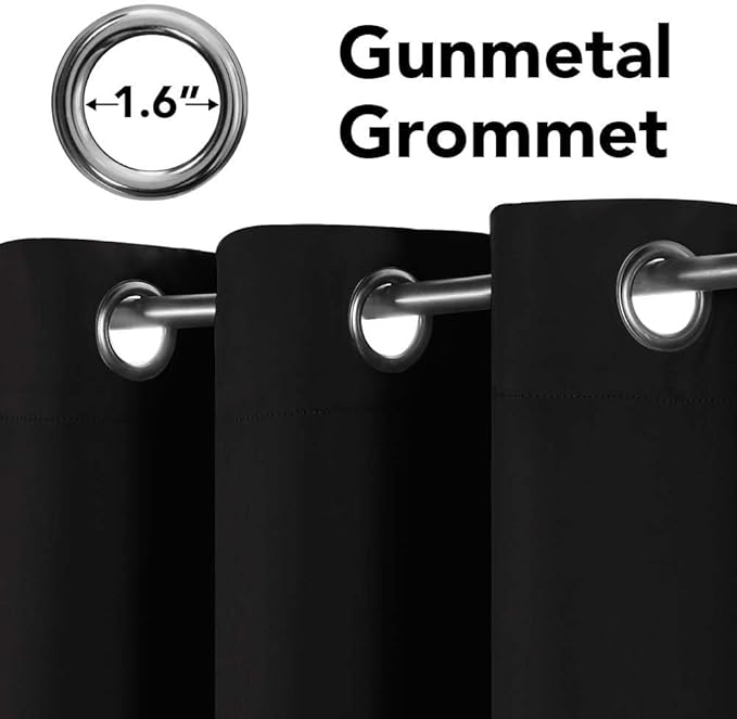 H.VERSAILTEX Thermal Insulated Blackout Curtains Window Panel Drapes - 2 Panels Set-52x72 Inch with Gun Metal Color Grommet Top (Jet Black)-HomvellaHome