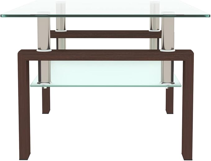 Glass Coffee Table for Living Room, Mordern Sofa Center Tables with Storage, Brown Metal Leg, Rectangle Tempered Glass Center Table Home Furniture-HomvellaHome