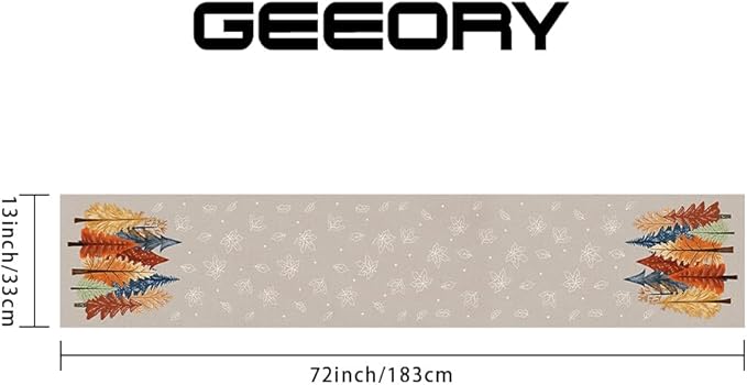 GEEORY Fall Watercolor Trees & Maple Leaves Table Runner 13x72 Inch, Rustic Farmhouse Autumn Thanksgiving Decor for Kitchen, Dining, Indoor/Outdoor Holiday Dinner Party Orange Grey GT159-72-HomvellaHome