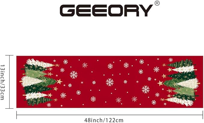 GEEORY Christmas Table Runner 13x48 Inch, Xmas Trees Snowflakes Holiday Decorative Farmhouse Table Decoration for Kitchen Dinning, Indoor Outdoor Dinner Party Decor (Red) GT150-48-HomvellaHome