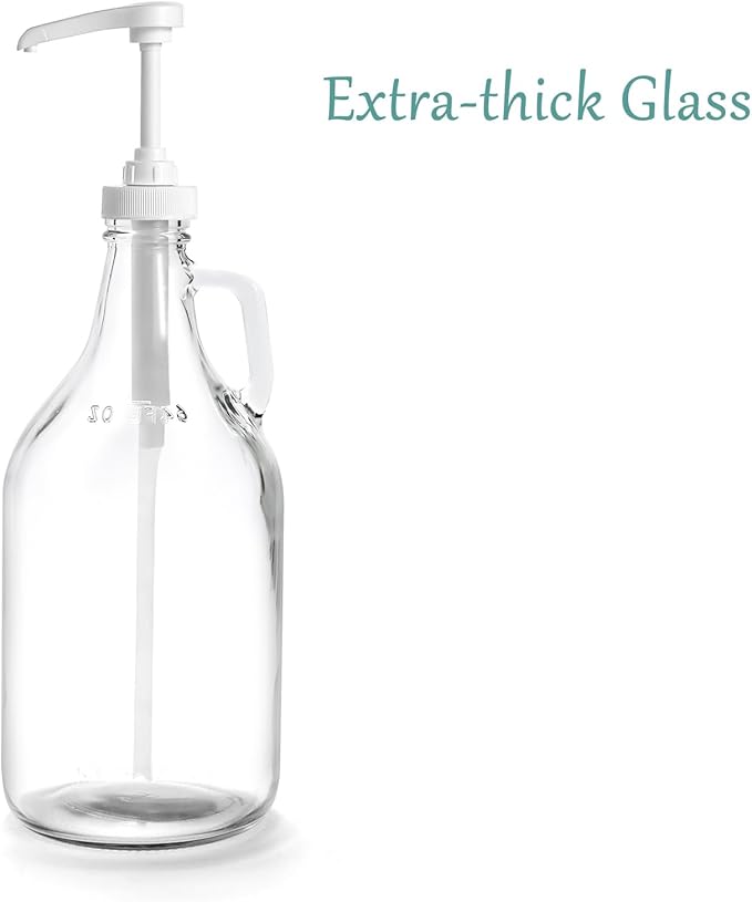 Glass Laundry Detergent Dispenser with Pump, 64OZ Liquid Laundry Soap Dispenser, Fabric Softener Dispenser Bottle for Laundry Room Organization and Storage, 2 Pack-HomvellaHome