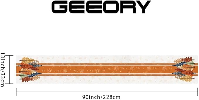 GEEORY Fall Watercolor Trees & Maple Leaves Striped Table Runner 13x90 Inch, Rustic Farmhouse Autumn Thanksgiving Decor for Kitchen, Dining, Indoor/Outdoor Holiday Dinner Party Orange GT157-90-HomvellaHome