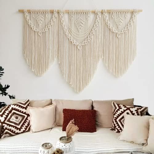 guzhiou large macrame wall hanging - Boho Tapestry Macrame Wall Decor Art- Chic Bohemian Handmade Woven Tapestry Home Decoration for Bedroom Living Room Apartment Wedding Party - 43"x32" (Beige-Leaf)-HomvellaHome