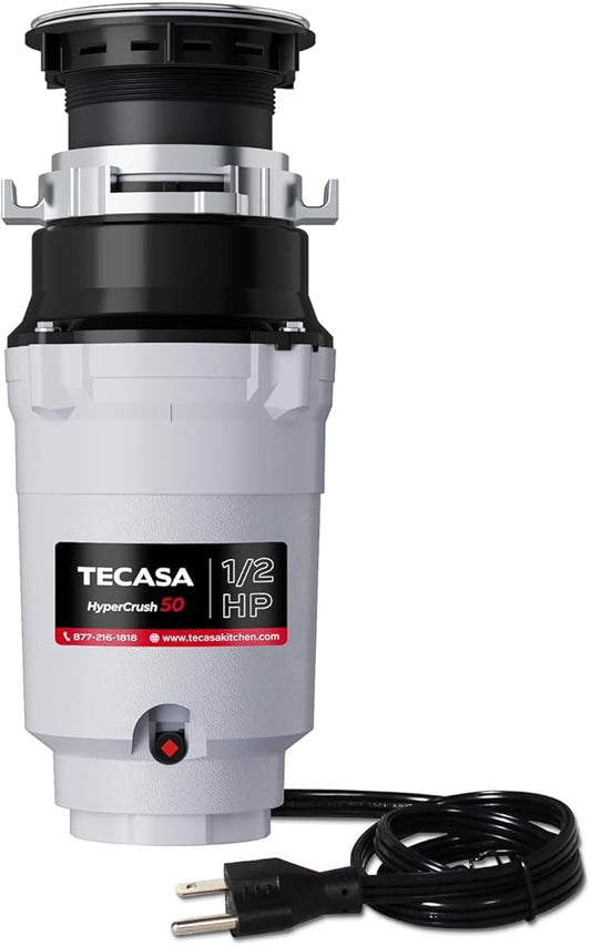 1/2 HP Garbage Disposals, TECASA Continuous Feed, Stainless Steel Food Waste Grinding System for Kitchen Sink Food Waste, Power Cord Included, UL Certified - HyperCrush 50-HomvellaHome