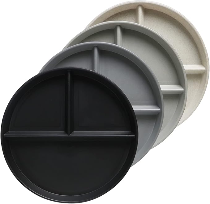 greenandlife 10 Inch 4PCS Unbreakable Portion Control Plates, Divided Plates for Kids Adults, Dishwasher & Microwave Safe Compartment Plate, Lightweight Reusable Wheat Straw plate, BPA Free-HomvellaHome