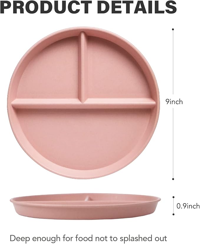 greenandlife 9 Inch (4PCS) Unbreakable Divided Plates for Kids Adults, Dishwasher & Microwave Safe Compartment Plate, Lightweight Reusable Plastic Portion Control Plates, BPA Free and Healthy-HomvellaHome