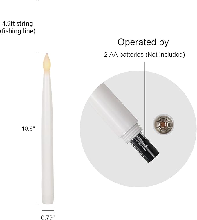 GenSwin 10.8" Floating Candles with Magic Wand Remote Timer, Flameless Taper Candles Flickering Battery Operated, LED Electric Hanging Window Candle Christmas Halloween Decorations(12 Pack, White)-HomvellaHome