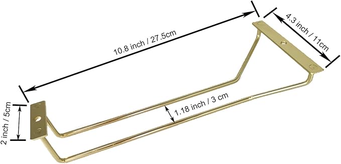 10.8 Inch Gold Wine Glass Rack, Under Cabinet Wine Glass Holder, Wine Glass Hangers Under Shelf, Stemware Rack, Hanging Stemware Holder for Cabinet Kitchen Bar, Set of 4-HomvellaHome