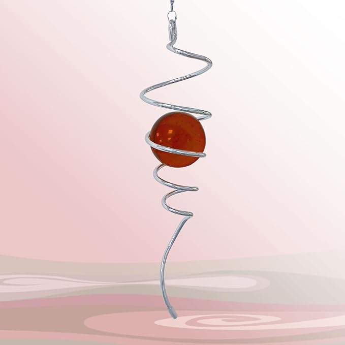 Gazing Ball Spiral Decorative Wind Spinner Sun Catcher 11inch Tail and 2 inch Glass Orb. Indoor Outdoor Garden Decoration Wind Sculptures Wind Spinner Tail-13 inch Height (red)-HomvellaHome