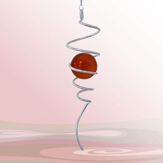 Gazing Ball Spiral Decorative Wind Spinner Sun Catcher 11inch Tail and 2 inch Glass Orb. Indoor Outdoor Garden Decoration Wind Sculptures Wind Spinner Tail-13 inch Height (red)-HomvellaHome