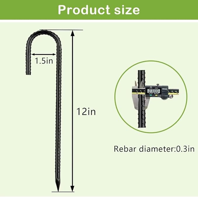 Ground-Stakes-Heavy-Duty-12 inch, J-Hook Rebar Stakes Black Coated Anti-Rust 50pcs Garden Stakes Metal Ground Anchors for Garden Dog Fence Chicken Coop Christmas Decorations Deer Fence-HomvellaHome