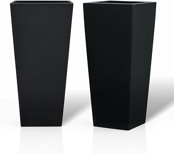GreenShip 27" Tall Planters, Set of 2 – Black Outdoor Planter for Front Porch & Tall Plants, Weather-Resistant, with Drainage Hole & Rubber Plug (No Plants Included) (Black-2pcs)-HomvellaHome