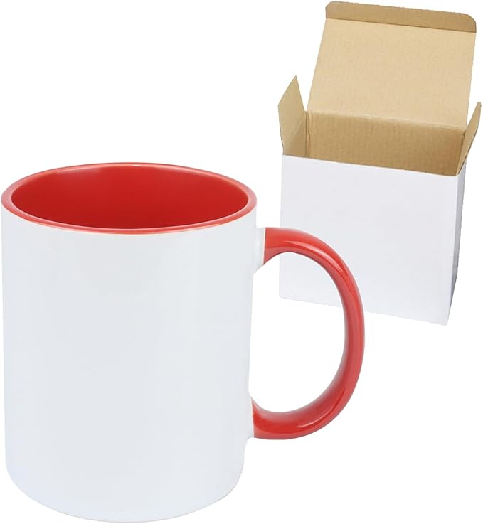 11oz White Ceramic Sublimation Coffee Mug in White Gift Box, Red, Case of 12-HomvellaHome