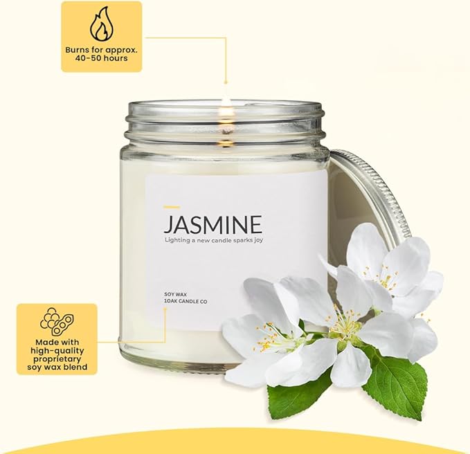 1OAK Jasmine Candle - Soy Wax Scented Candles (Jasmine) - Soy Candles for Home Scented - Long Burning Premium - Hand-Poured (7oz.)-HomvellaHome