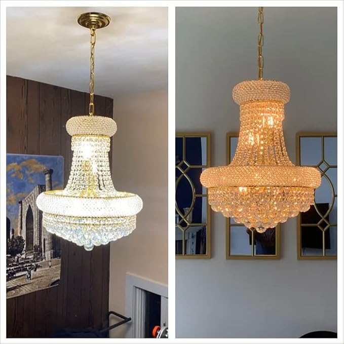 10 - Light Unique Empire Crystal Chandelier for Foyer Entryway Living Room Dining Room Bedroom Hallway Gold Finish-HomvellaHome