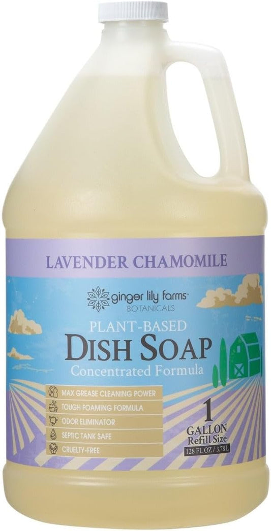 Ginger Lily Farms Botanicals Plant-Based Liquid Dish Soap, Concentrated Formula with Max Grease Cleaning Power, Cruelty-Free, Lavender Chamomile Scent, 1 Gallon Refill (128 Fl. Oz.)-HomvellaHome