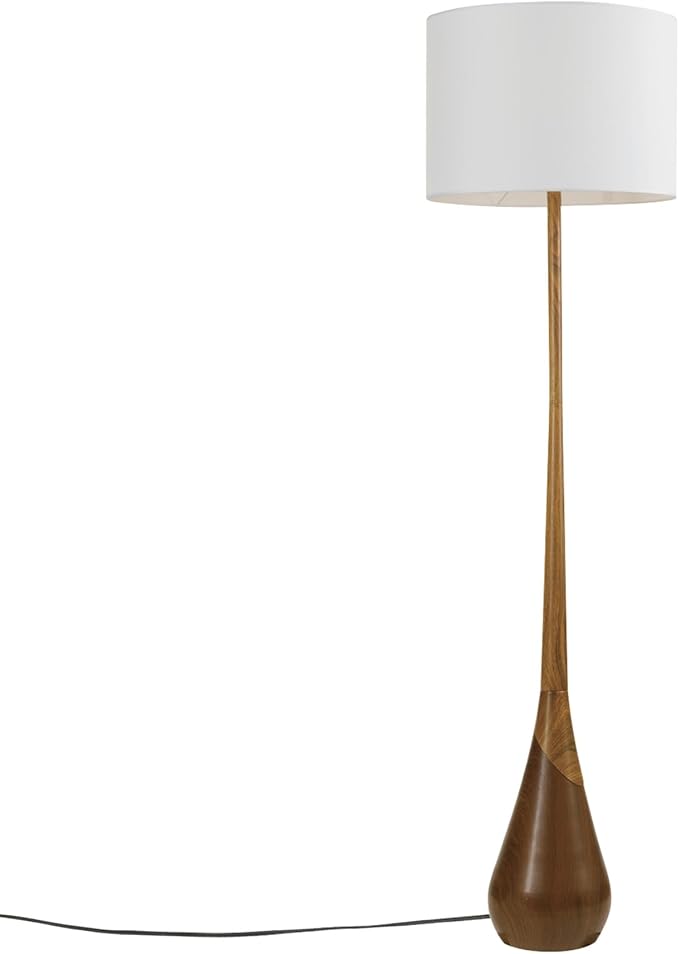 GLOBE Electric Novogratz x Harrington 65" Floor Lamp, 2-Tone Faux Wood Base, White Fabric Shade, Socket Rotary Switch 67225-HomvellaHome