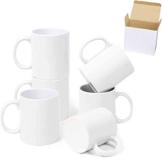 11oz White Ceramic Sublimation Coffee Mug in White Gift Box, White, Case of 6-HomvellaHome